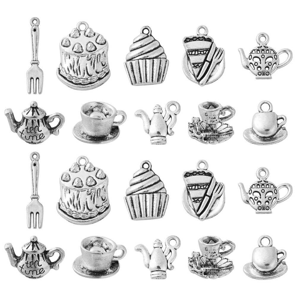 9662 100Pcs 10 Styles Afternoon Tea Theme Charms Tibetan Vintage Teapot